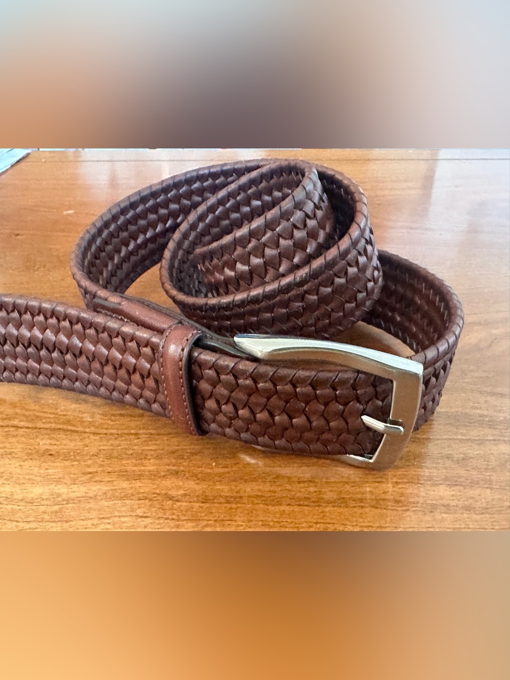 Torino Woven Leather Belt Brown Braided Adjustable Italy Made 37”
